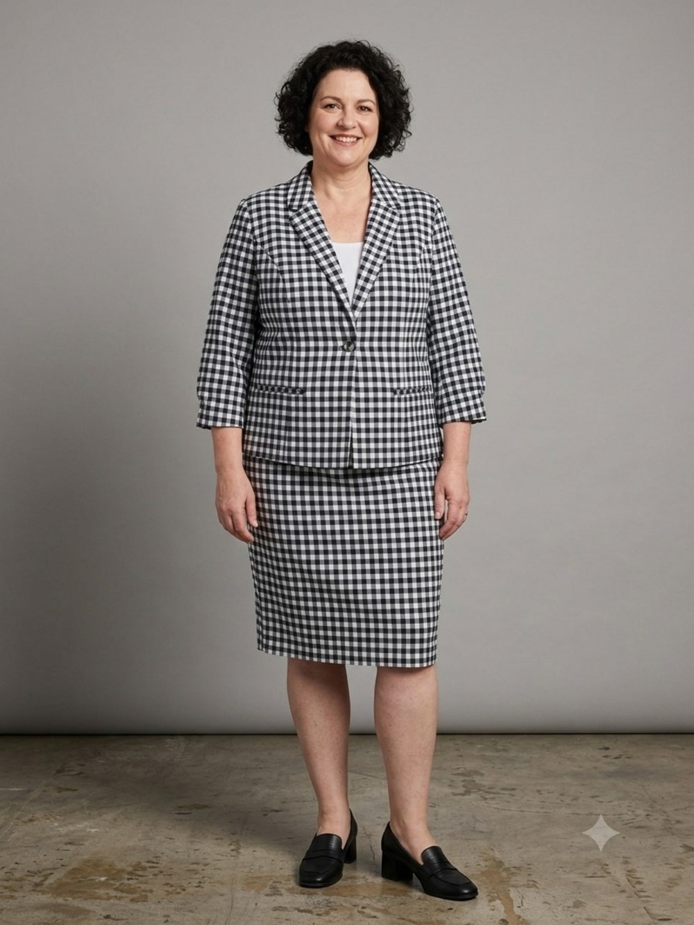 Black & White Gingham Pencil Skirt With Matching Blazers